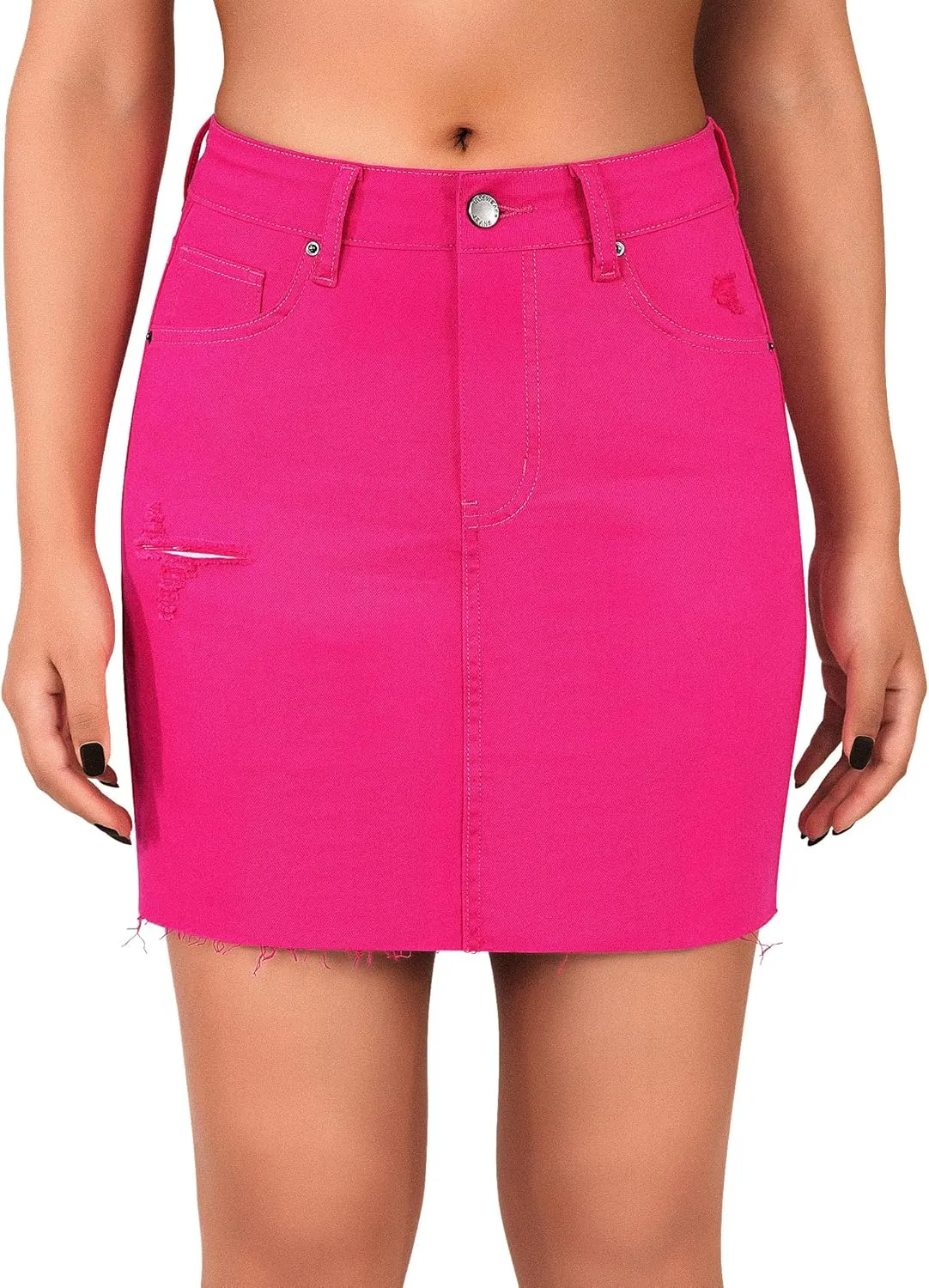 roswear Women's High Waisted Summer Jean Mini Skirts Ripped Curvy Stretchy Denim Skirts
