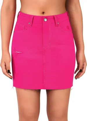 roswear Women's High Waisted Summer Jean Mini Skirts Ripped Curvy Stretchy Denim Skirts