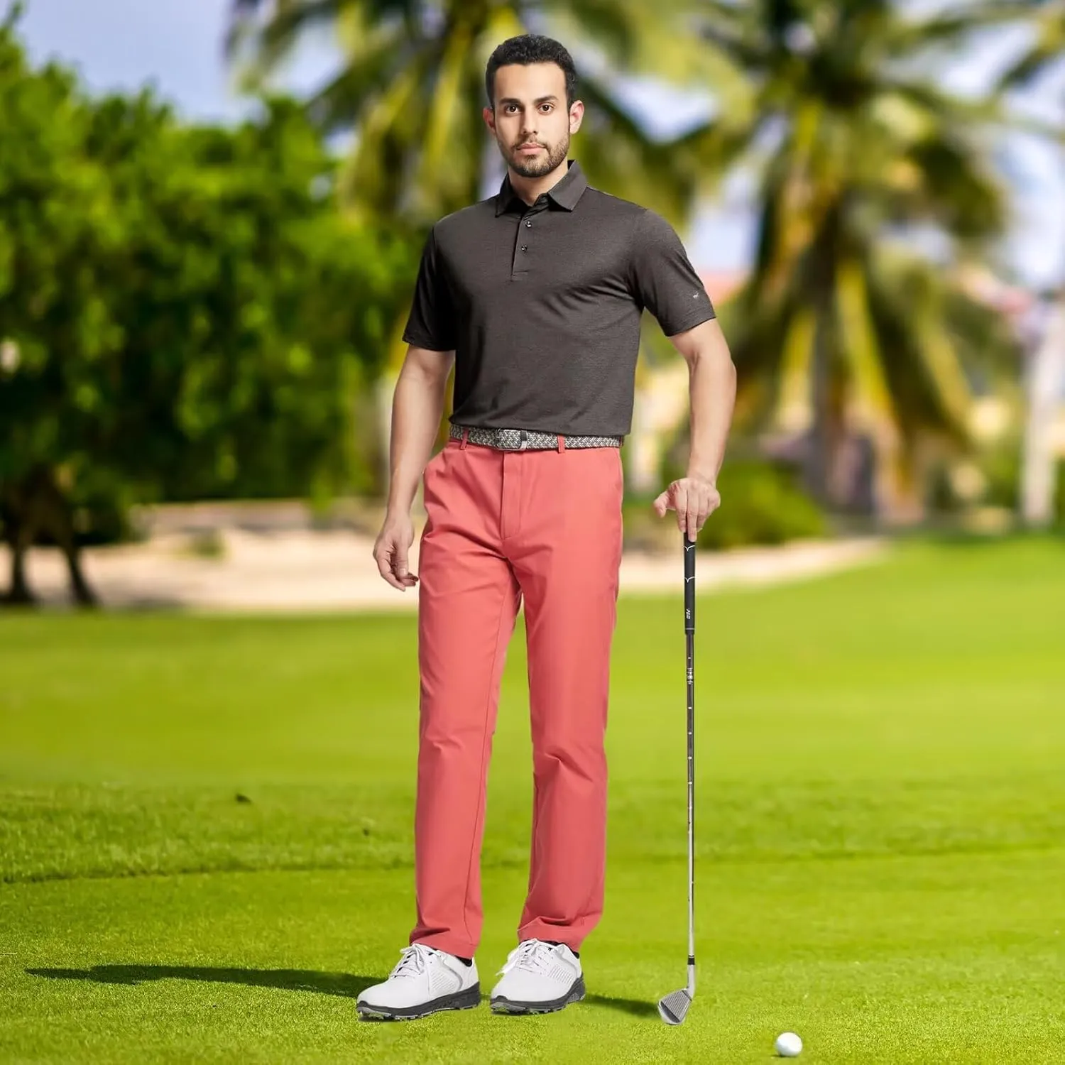 Rouen Mens Golf Shirts Short Sleeve Quick Dry Breathable Active Heather Jacquard Regular Fit Casual Polo Shirts for Men