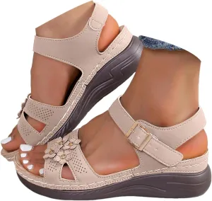 Sandals for Women 2025 Wedge Flower Hollow Sandals Platform Shoes with Adjustable Buckle Summer Dress Shoes