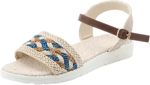 Sandals Women knitted Thick Sole Orthopedic Women's Sandals Summer Dressy Flats Casual Comfortable Platform Sandals