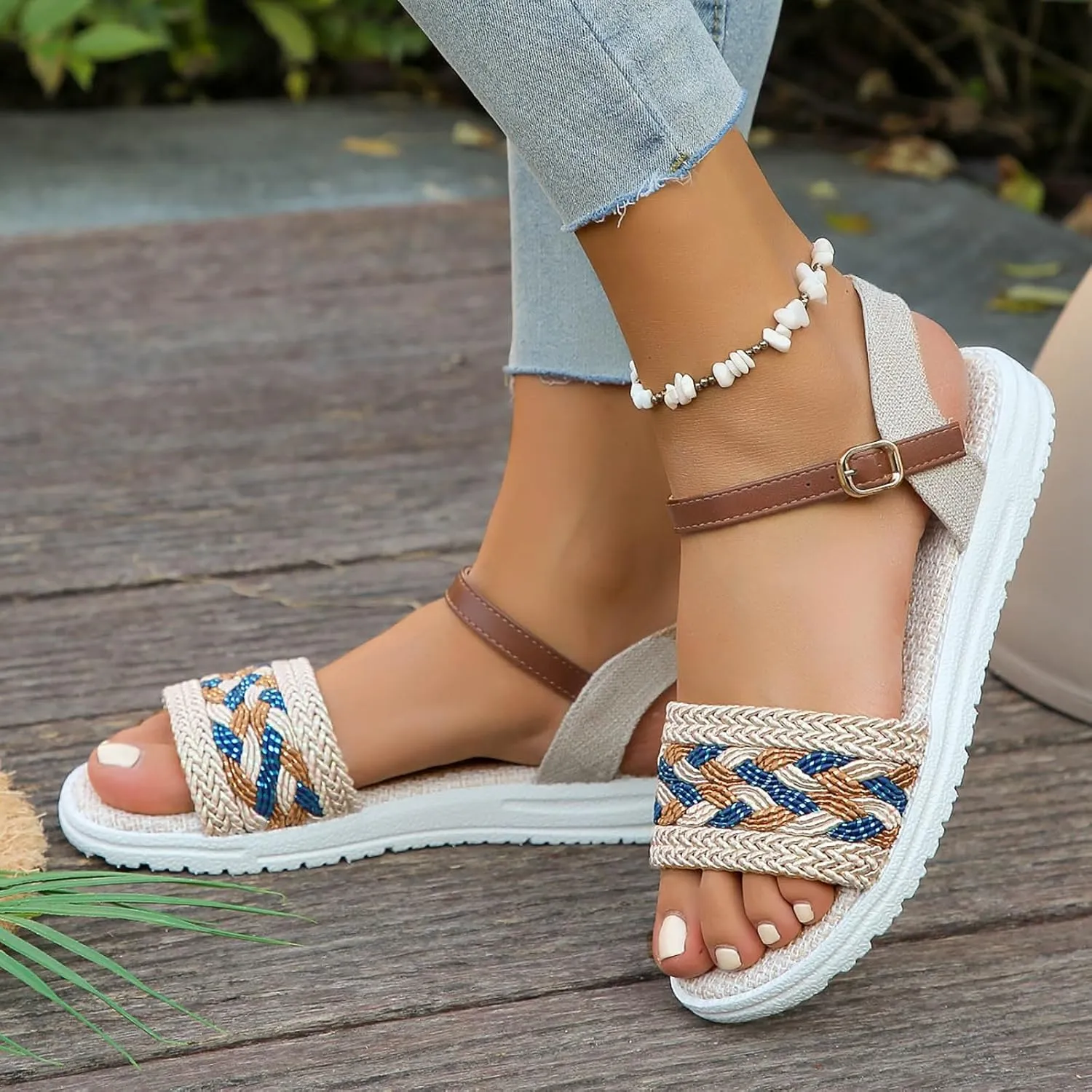 Sandals Women knitted Thick Sole Orthopedic Women's Sandals Summer Dressy Flats Casual Comfortable Platform Sandals