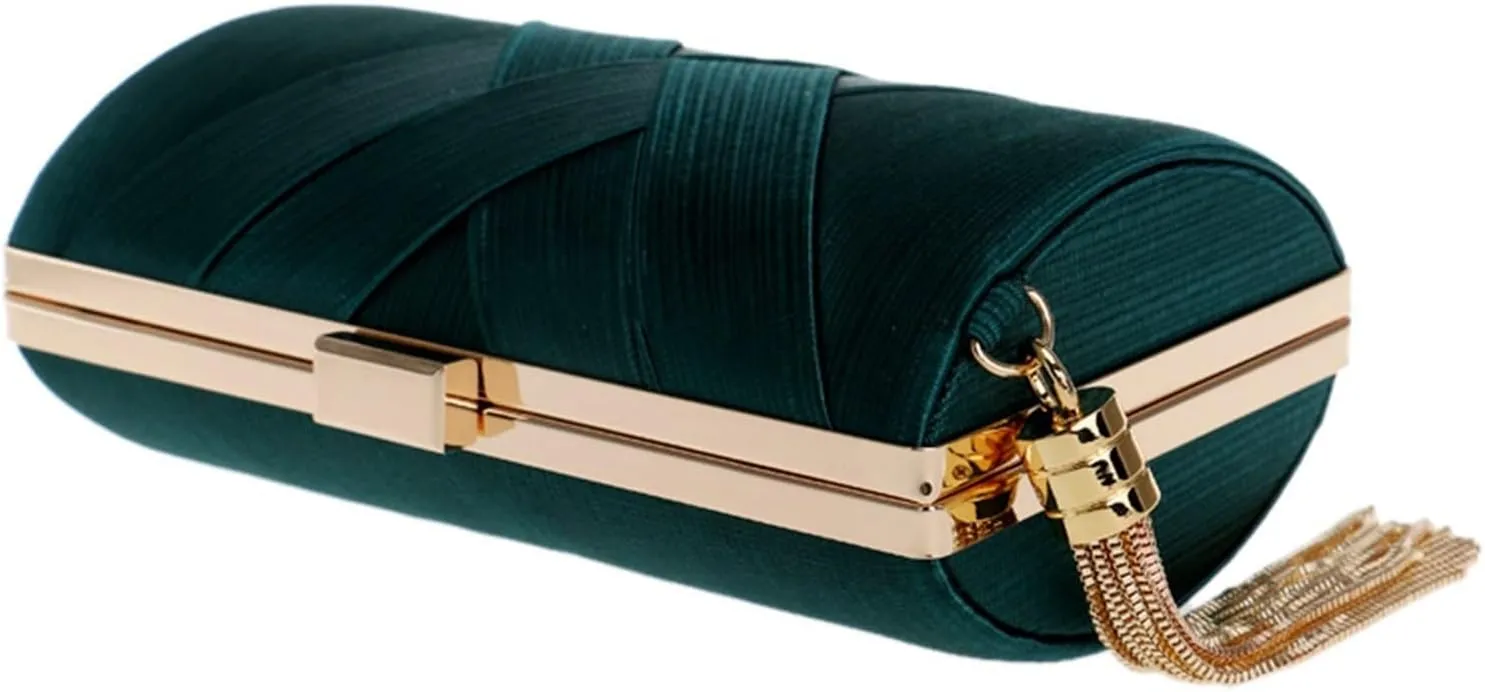 Sangeuhhlk Women's Silk Satin Evening Clutch Bags Tassel Pendant Bridal Wedding Purses Formal Prom Party Crossbody Handbag(Black)