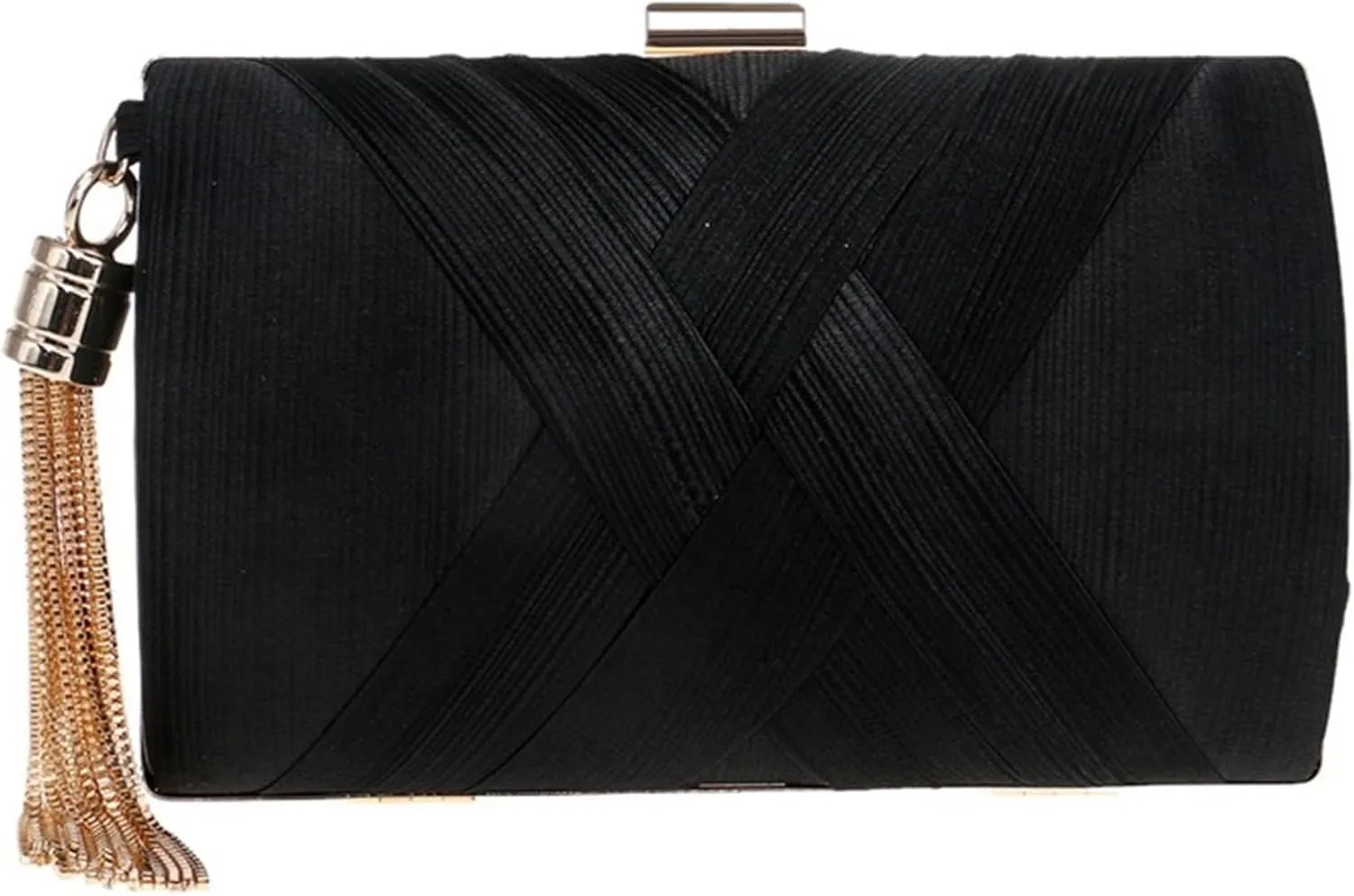 Sangeuhhlk Women's Silk Satin Evening Clutch Bags Tassel Pendant Bridal Wedding Purses Formal Prom Party Crossbody Handbag(Black)