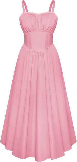 Scarlet Darkness Womens Sundress Cottagecore Summer Corset Dress with Pockets