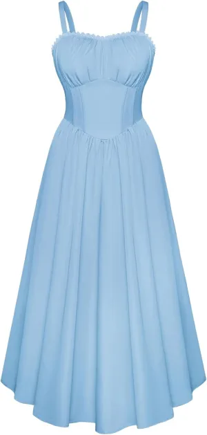 Scarlet Darkness Womens Sundress Cottagecore Summer Corset Dress with Pockets