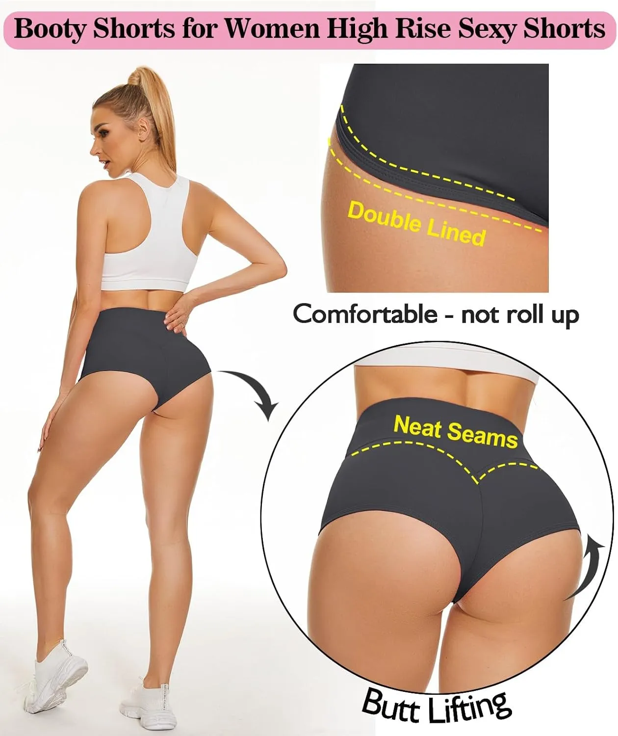 Scrunch Booty Shorts for Women V Back High Waisted Yoga Shorts Cut Out Rave Bottoms Butt Lifting Short Mini Hot Pants