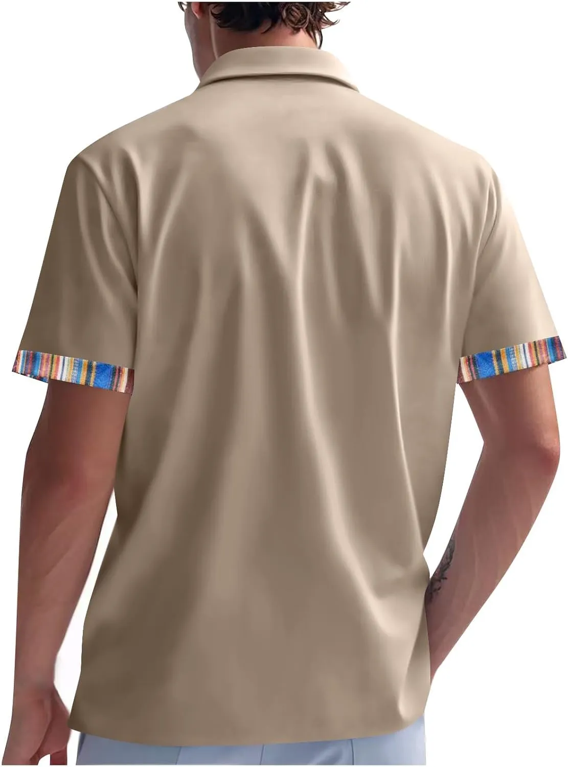 Short Sleeve Button Up Work Shirts for Men Trendy Striped Color Block Top Summer Casual Loose Lightweight Beach Blouse