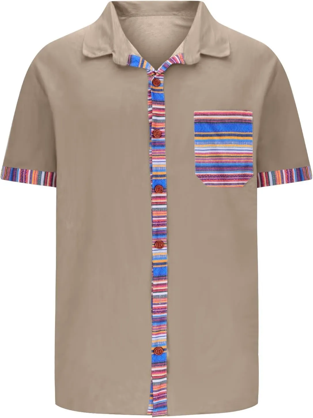 Short Sleeve Button Up Work Shirts for Men Trendy Striped Color Block Top Summer Casual Loose Lightweight Beach Blouse