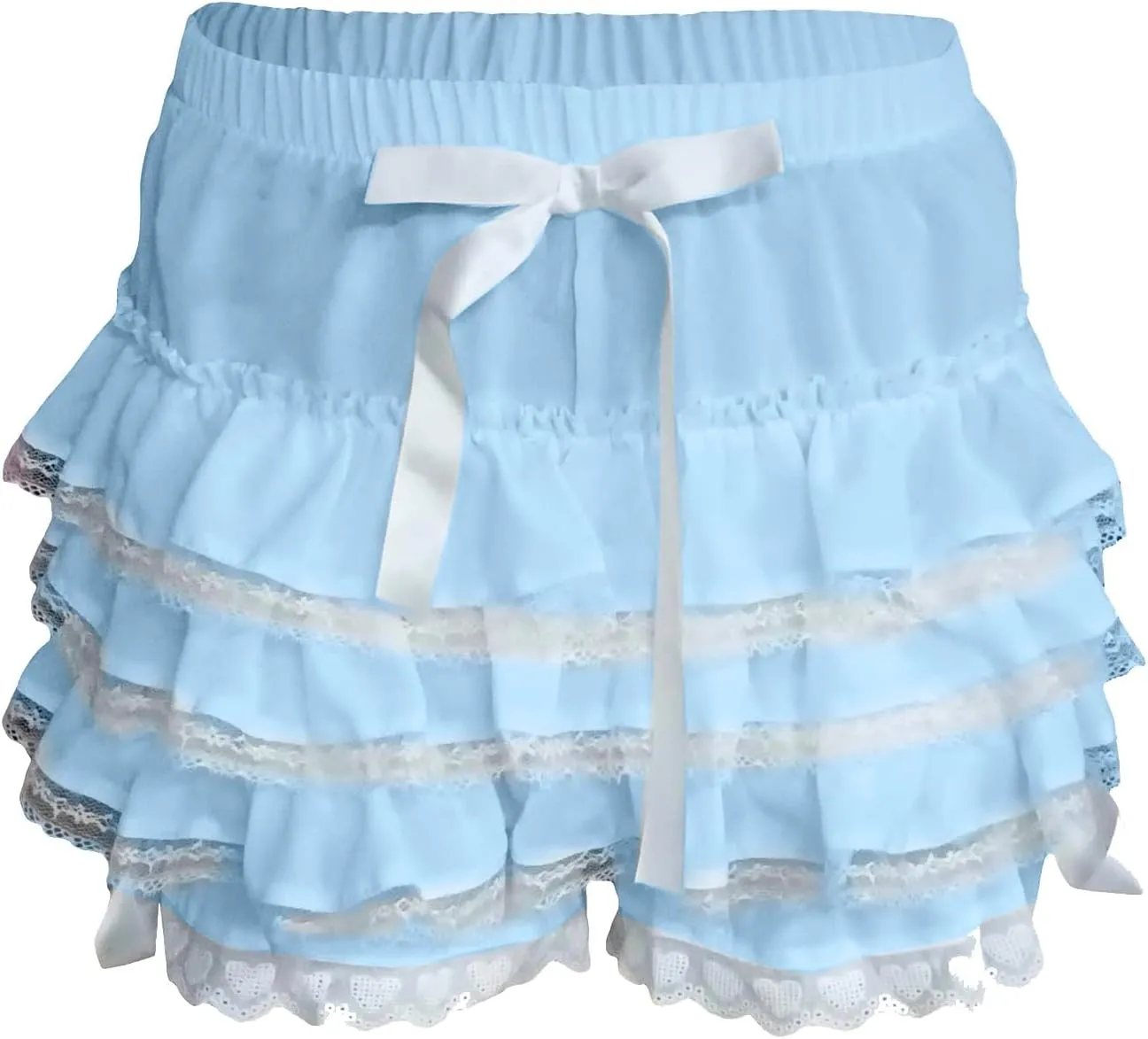 Shorts for Women Ruffle Layered Lace High Waisted Drawstring Skorts Elastic Waist Casual Comfort Straight Leg Clothings