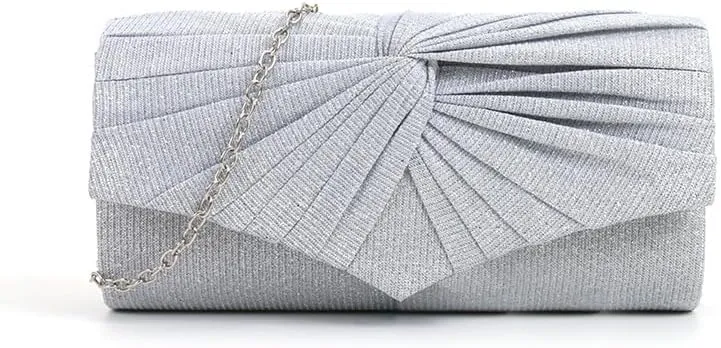Silver Clutch Bag for Women Elegant Sparkly Purse with Metal Chain Evening Bags and Clutches for Wedding Party