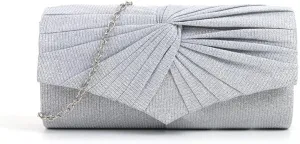Silver Clutch Bag for Women Elegant Sparkly Purse with Metal Chain Evening Bags and Clutches for Wedding Party
