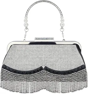 Sither Rhinestone Handbag Purses for Women Evening Handbag Purses Crystal Tassel Clutch Purses Medium Sparkly Clutches Shoulder Chain Bags for Party Prom Christmas Gift (black)