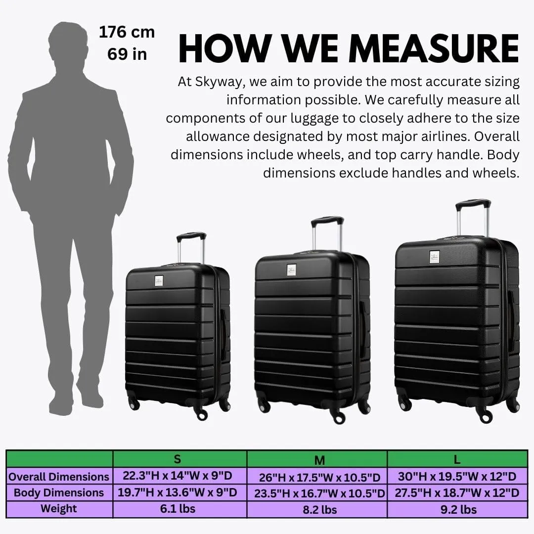 Skyway Epic 2.0 Hardside Lightweight and Durable ABS Shell Luggage, Spacious with Dual Spinning Wheels, Comfort Grip, Men and Women, 24-inch Medium Check-In, Black