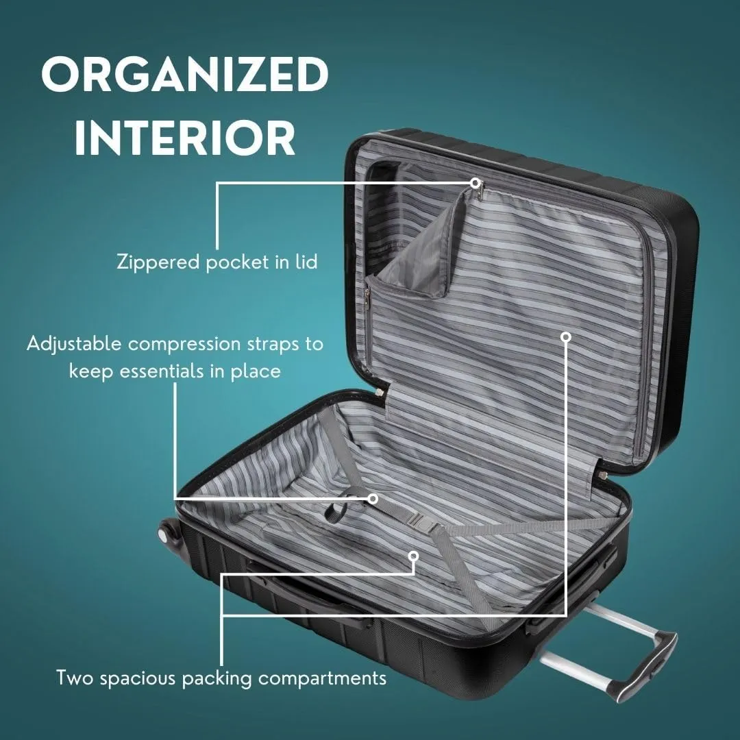 Skyway Epic 2.0 Hardside Lightweight and Durable ABS Shell Luggage, Spacious with Dual Spinning Wheels, Comfort Grip, Men and Women, 24-inch Medium Check-In, Black