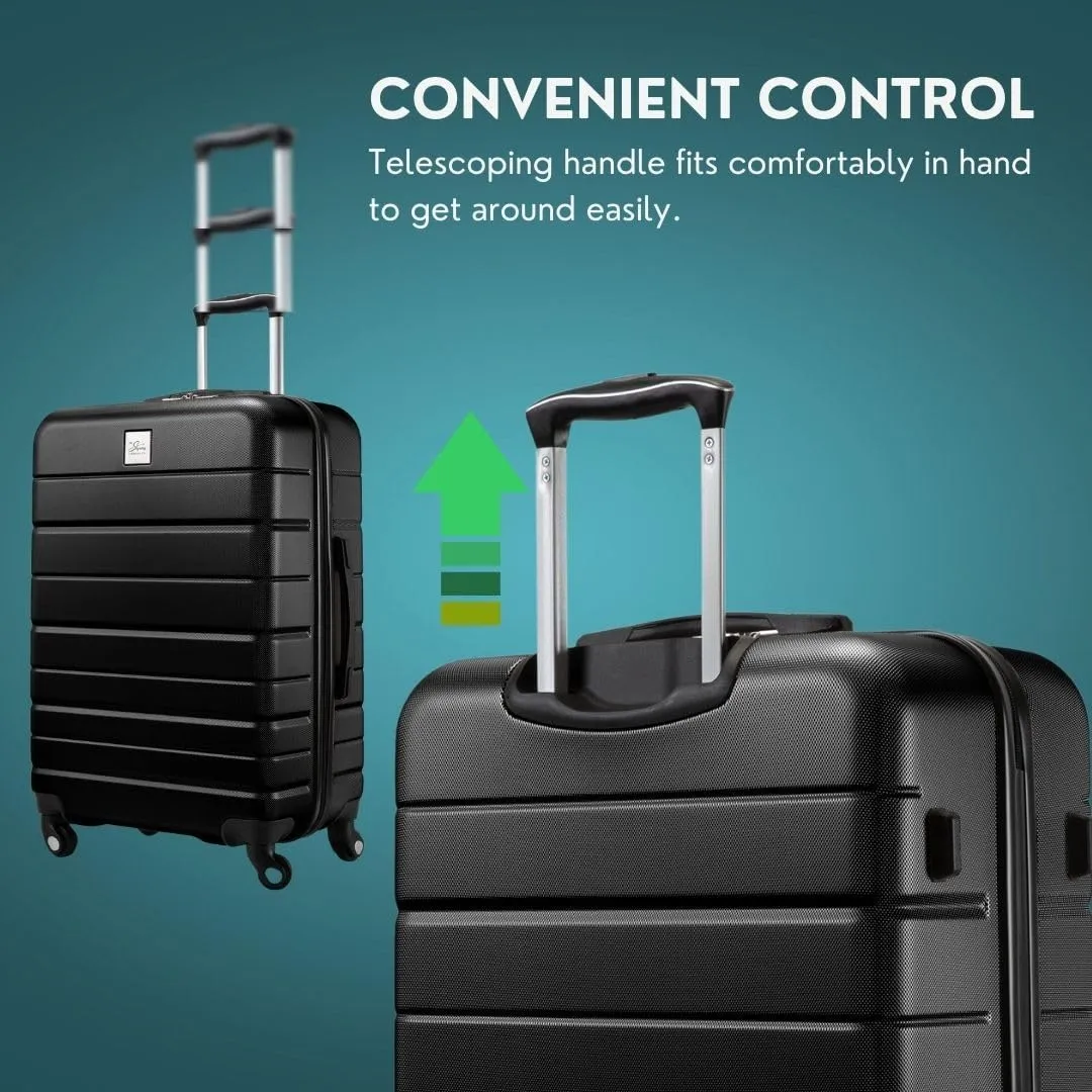 Skyway Epic 2.0 Hardside Lightweight and Durable ABS Shell Luggage, Spacious with Dual Spinning Wheels, Comfort Grip, Men and Women, 24-inch Medium Check-In, Black