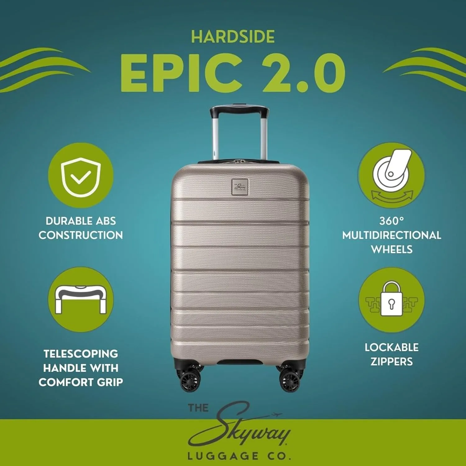 Skyway Epic 2.0 Hardside Lightweight and Durable ABS Shell Luggage, Spacious with Dual Spinning Wheels, Comfort Grip, Men and Women, 28-inch Large Check-In, Bone