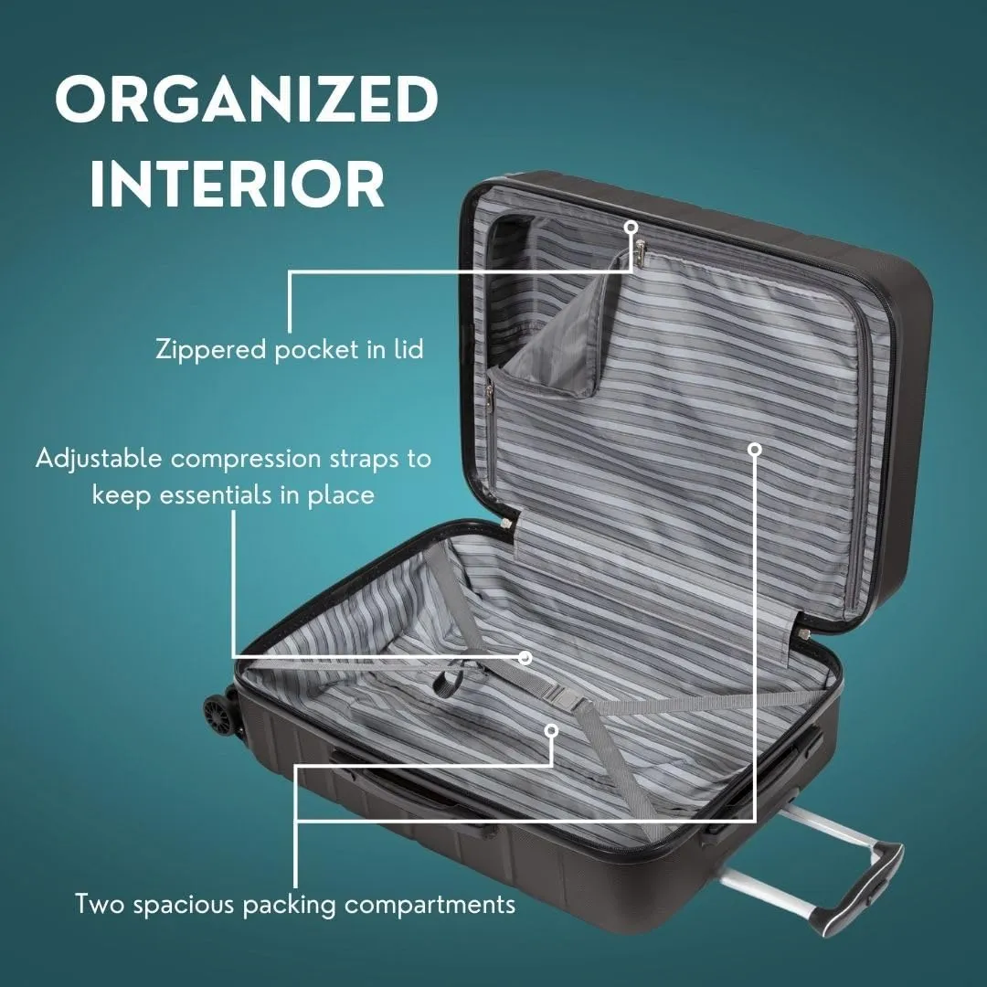 Skyway Epic 2.0 Hardside Lightweight and Durable ABS Shell Luggage, Spacious with Dual Spinning Wheels, Comfort Grip, Men and Women, 28-inch Large Check-In, Midnight