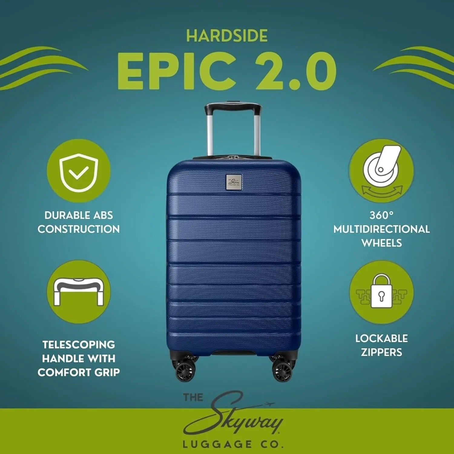 Skyway Epic 2.0 Hardside Lightweight and Durable ABS Shell Luggage, Spacious with Dual Spinning Wheels, Comfort Grip, Men and Women, 28-inch Large Check-In, Royal Blue