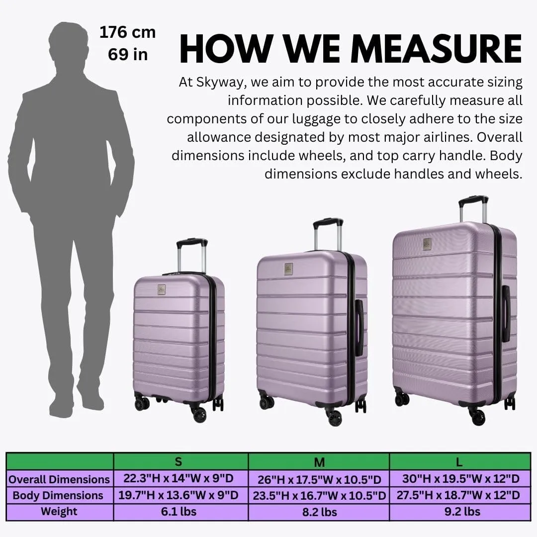 Skyway Epic 2.0 Hardside Lightweight and Durable ABS Shell Luggage, Spacious with Dual Spinning Wheels, Comfort Grip, Men and Women, 28-inch Large Check-In, Silver Lilac