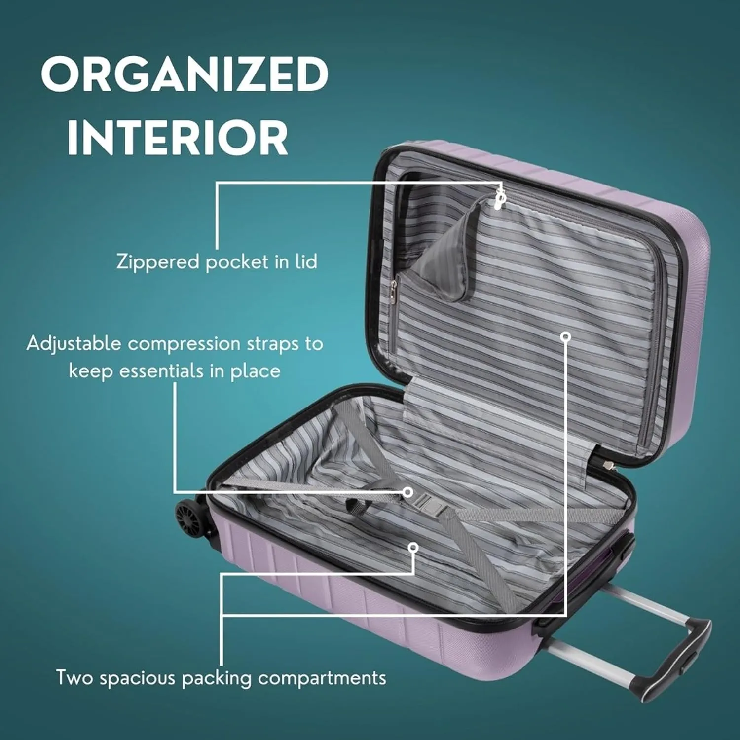 Skyway Epic 2.0 Hardside Lightweight and Durable ABS Shell Luggage, Spacious with Dual Spinning Wheels, Comfort Grip, Men and Women, 28-inch Large Check-In, Silver Lilac
