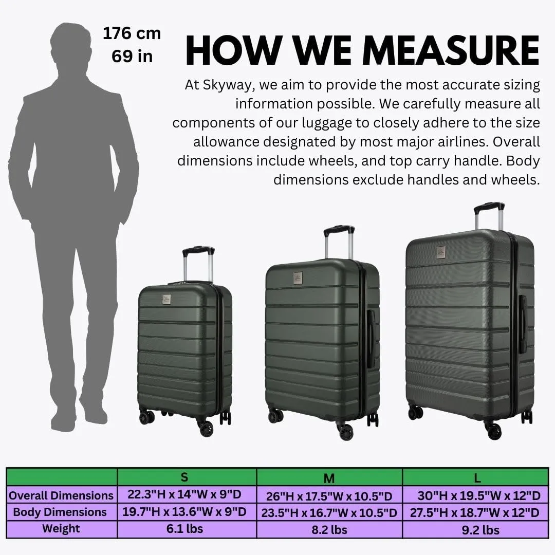 Skyway Epic 2.0 Hardside Lightweight and Durable ABS Shell Luggage, Spacious with Dual Spinning Wheels, Comfort Grip, Men and Women, Thyme, Large Check-In 28-Inch