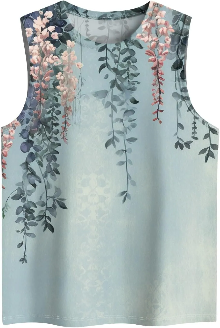 Sleeveless Tops for Women Summer Crew Neck Loose Fit Basic Tunics Tank Floral Holiday Going Out Tank Top Tee