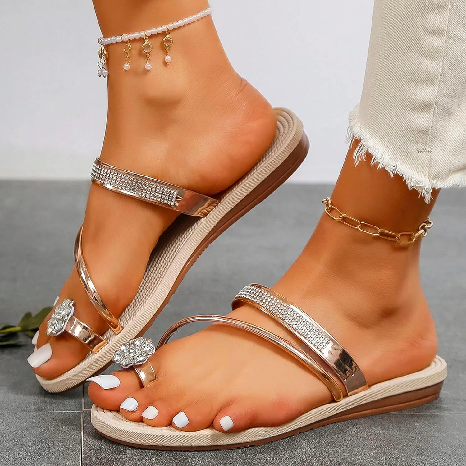 Slide Sandals for Women Women's Sandals Flat Sandal Womens Dressy Open Toe Lightweight Comfortable Casual