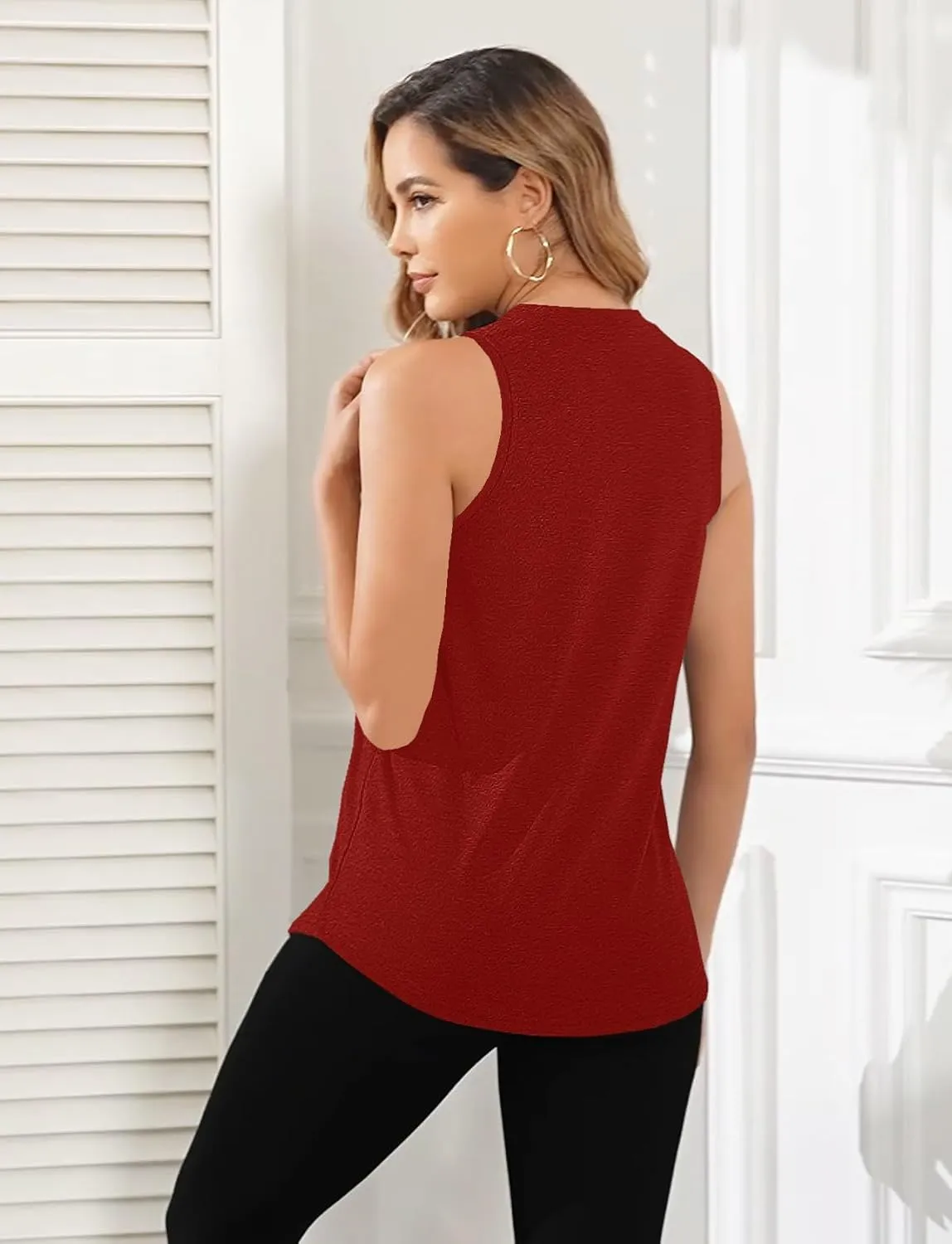 Smile Fish Women Summer Deep V Neck Tank Top Loose Fit Flowy Sleeveless Shirt