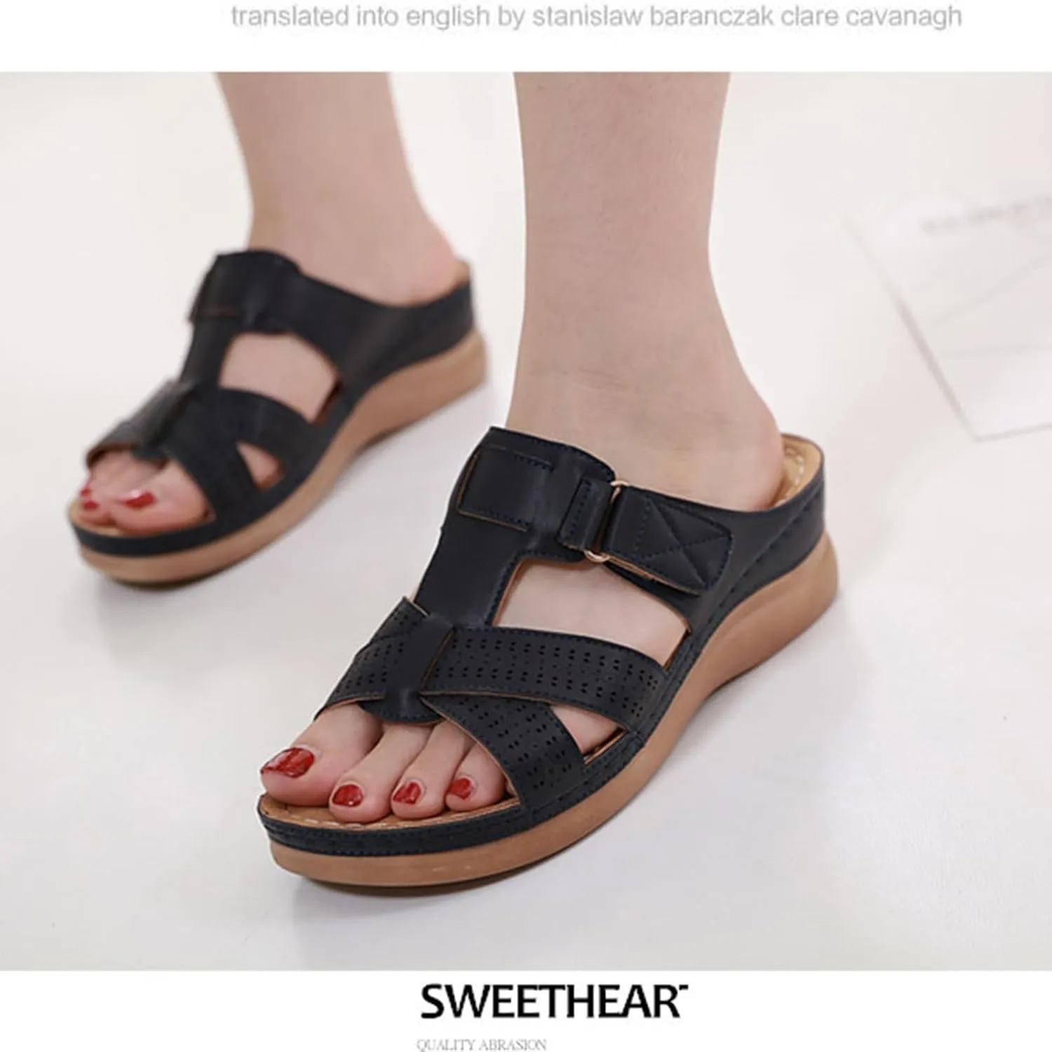 Smoneyful Womens Comfortable Orthopedic Summer Sandals 2025 Open Toe Wedge or Platform Design for Dressy Wear