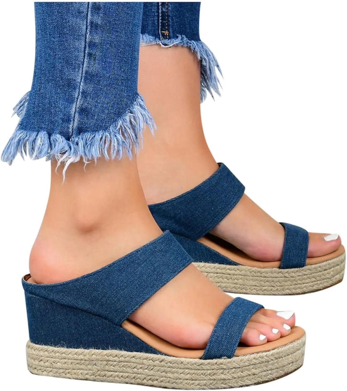 Smoneyful Women's Orthopedic Sandals Casual Summer Dressy Open Toe Platform Wedge Buckle Ankle Strap Leather Espadrilles Beach Heels Strappy Slip on Low Heel Flats Chelsea Sandals