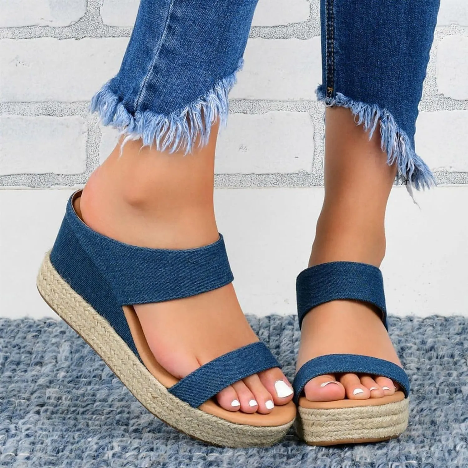 Smoneyful Women's Orthopedic Sandals Casual Summer Dressy Open Toe Platform Wedge Buckle Ankle Strap Leather Espadrilles Beach Heels Strappy Slip on Low Heel Flats Chelsea Sandals