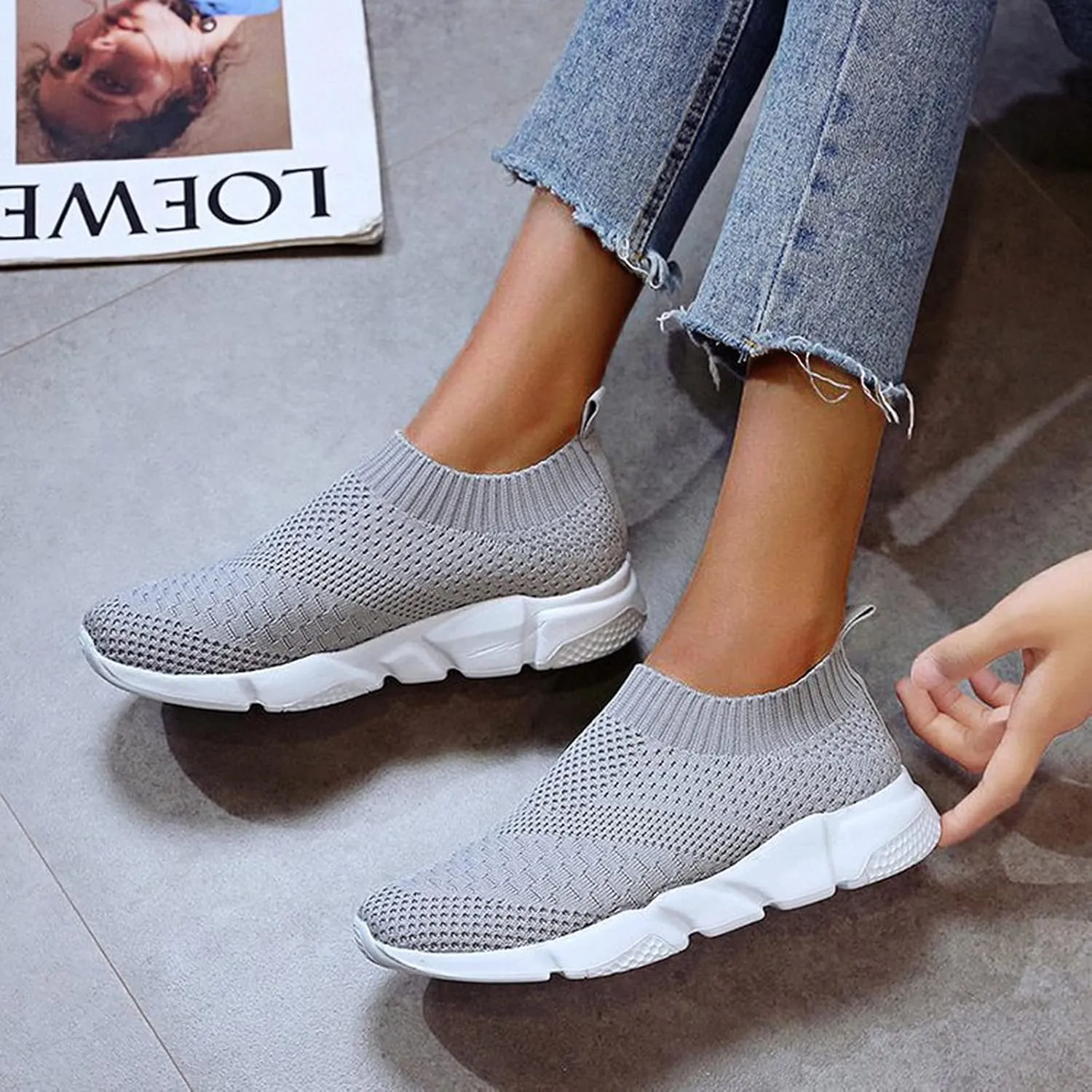 Sneakers for Women 2023 Running Wide Womens Non Slip Work Shoes Food Service Arch Support Casual Dress Shoes for Women Wide Width Womens White Fashion Sneakers High Top Slip On Sneakers Women Black