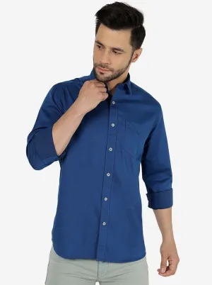 Snorkle Blue Solid Slim Fit Semi Casual Shirt | JadeBlue
