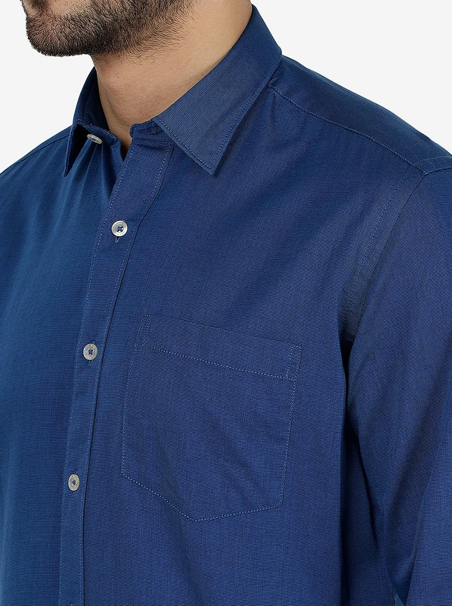 Snorkle Blue Solid Slim Fit Semi Casual Shirt | JadeBlue