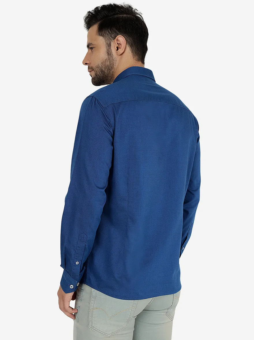 Snorkle Blue Solid Slim Fit Semi Casual Shirt | JadeBlue