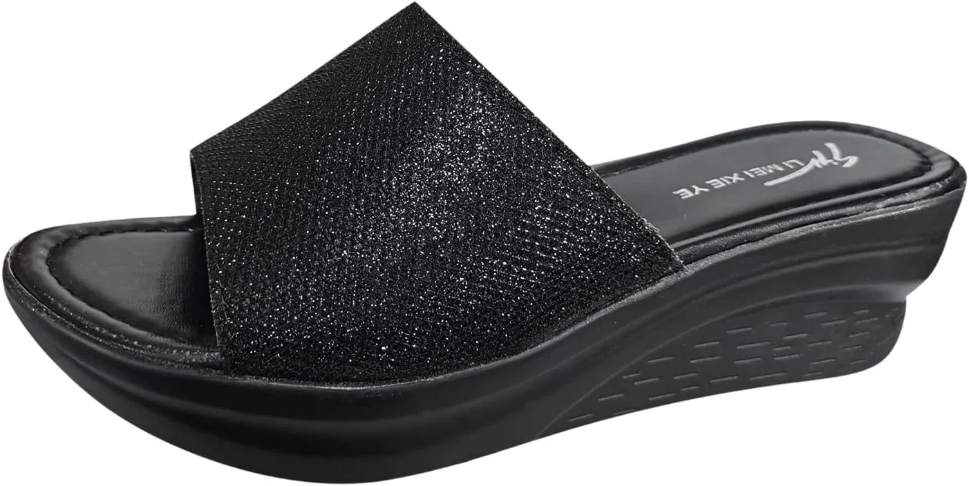 Soled Summer Thick Slippers Womens Fashion Sandals Wedges Toe Open Women's Wedges Denim Wedge Boots