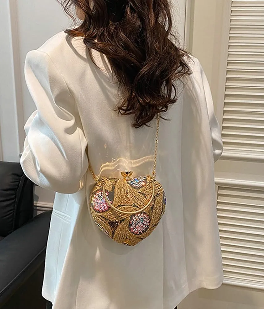 Solyinne Heart Type Sequin Evening Bag for Woman Clutch Purse Party Wedding Cocktail Party Handbag Chain Shoulder Bag
