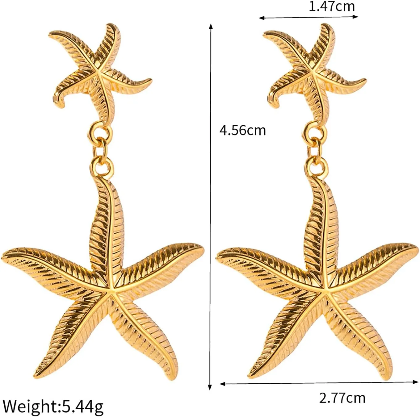 Starfish Earrings for Women,Gold Plated Starfish Dangle Earrings Fashion Mermaid Earring Cubic Zirconia Starfishs Stud Earring Boho Seashell Star Summer Beach Jewelry