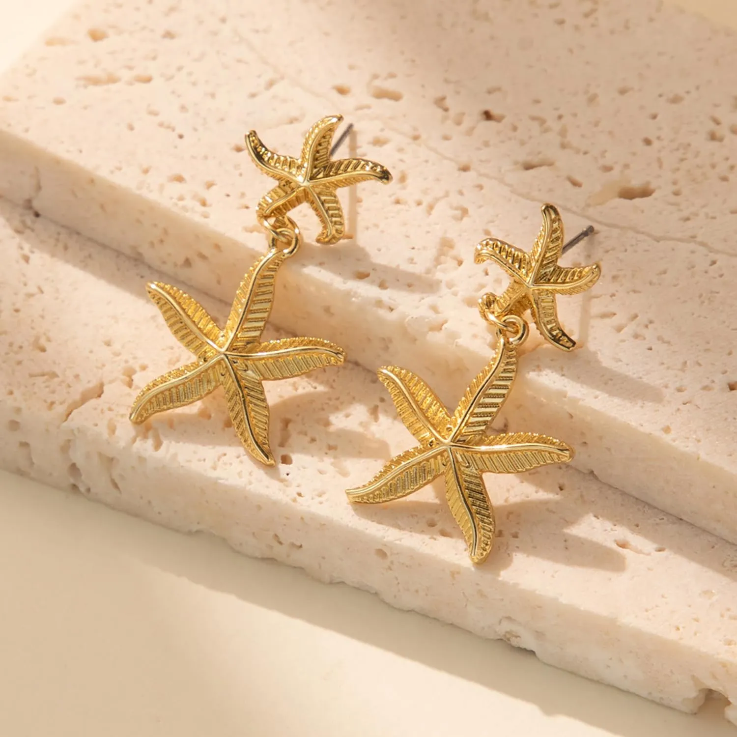 Starfish Earrings for Women,Gold Plated Starfish Dangle Earrings Fashion Mermaid Earring Cubic Zirconia Starfishs Stud Earring Boho Seashell Star Summer Beach Jewelry