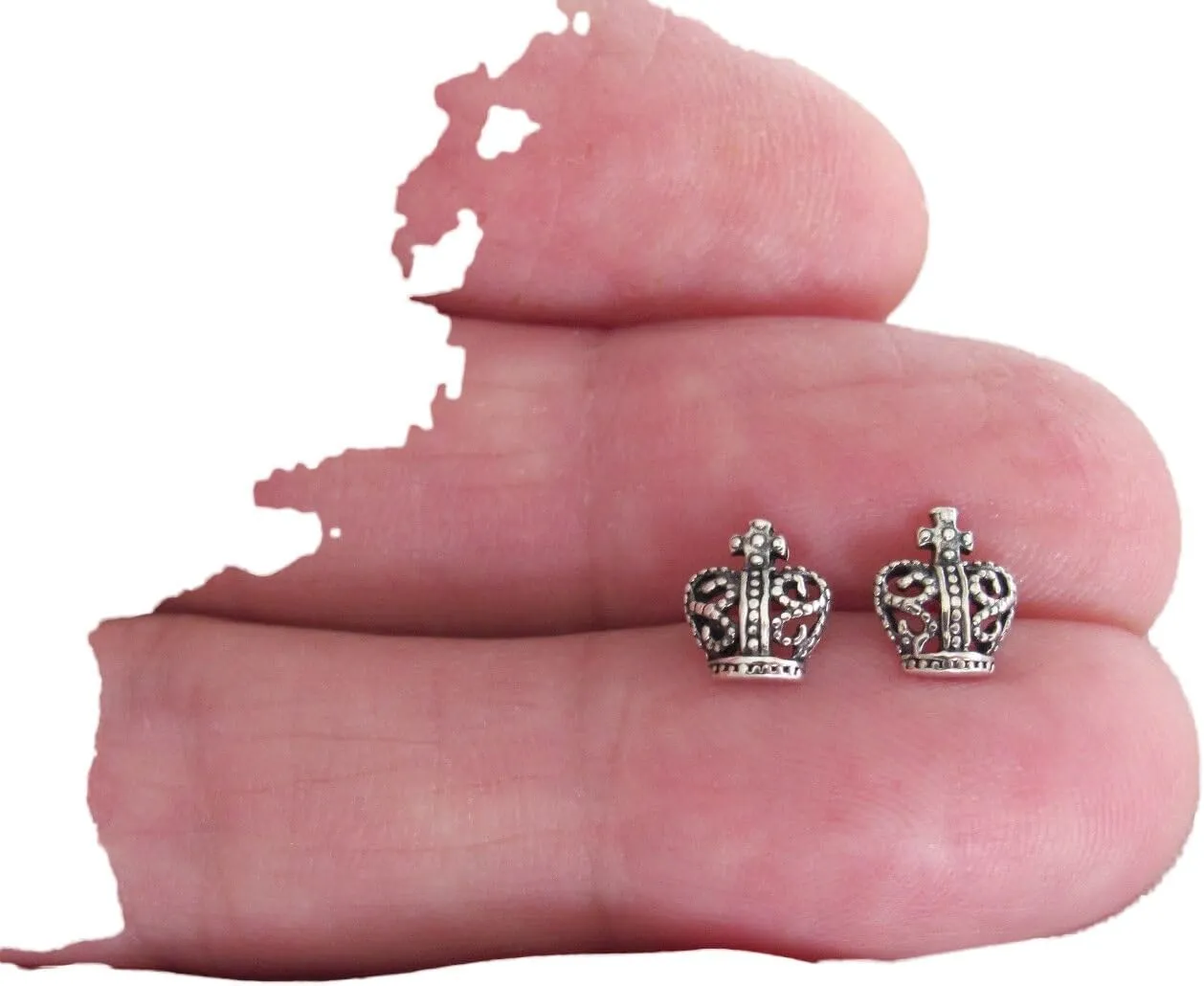 Sterling Silver 8mm Royal crown post stud earrings. Jewelry Earrings for Women #3298FE5239