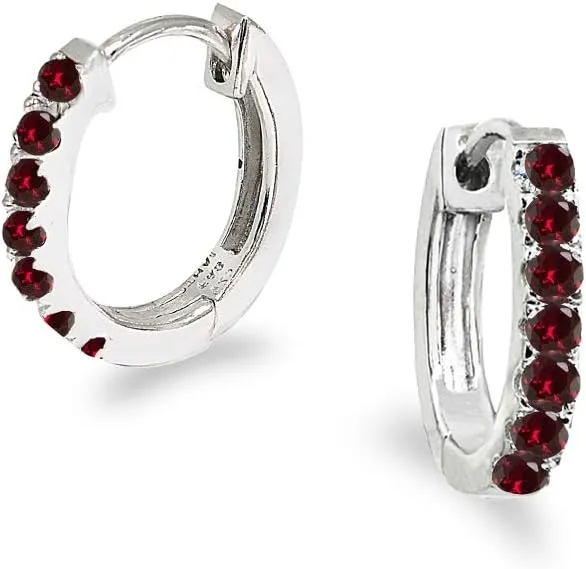 Sterling Silver Tiny Small 15mm Prong-set Genuine or Synthetic Gemstone Oval Huggie Hoop Earrings