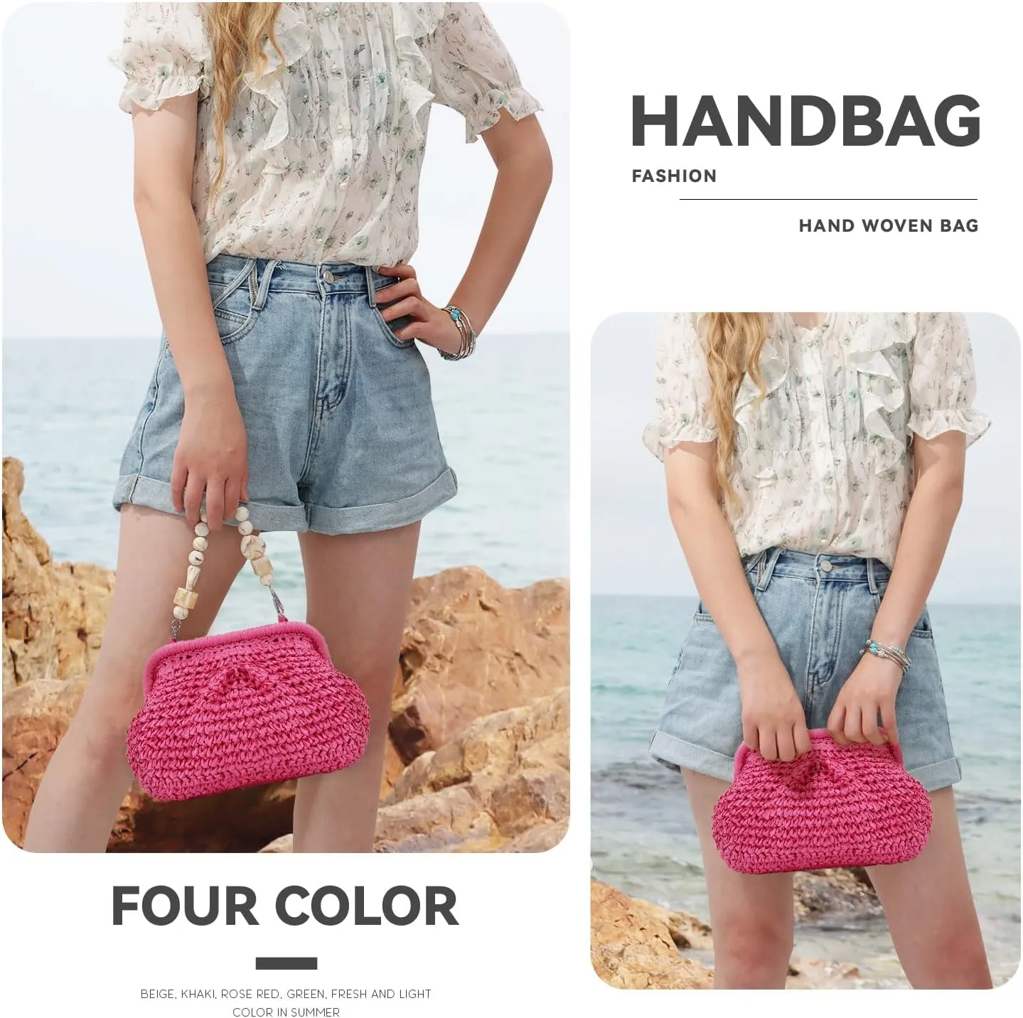 Straw Dumpling Clutch Bag - Woven Straw Tote Clutch Purse for Women - Summer Beach Bag - Wicker Clutch