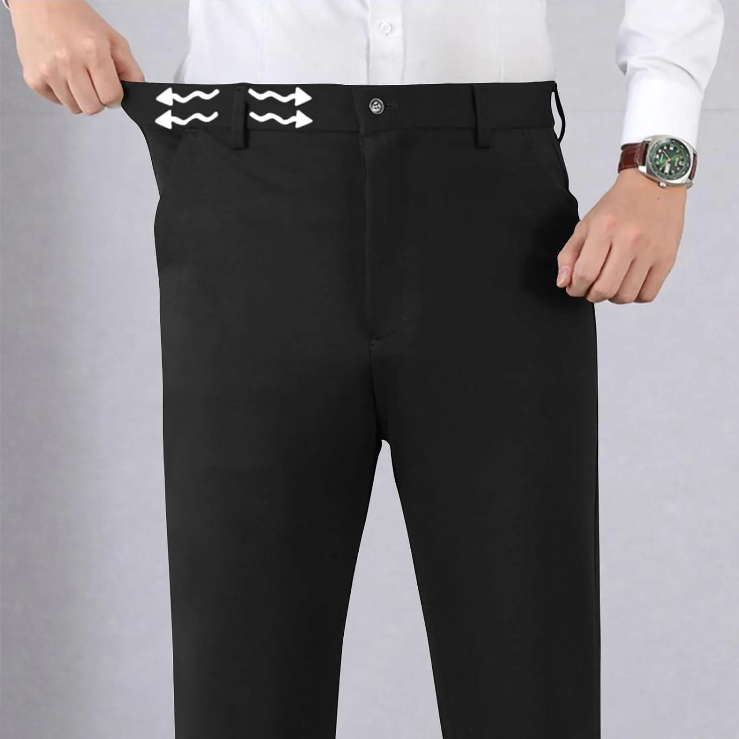 Stretch Dress Pants for Men Wrinkle-Resistant Slim Fit Pants Expandable Waist Casual Dress Pants Athletic Golf Pants