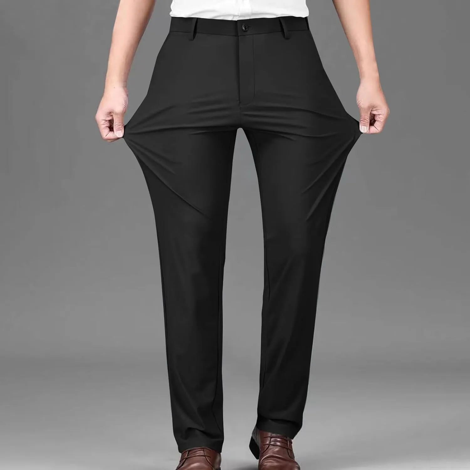 Stretch Dress Pants for Men Wrinkle-Resistant Slim Fit Pants Expandable Waist Casual Dress Pants Athletic Golf Pants