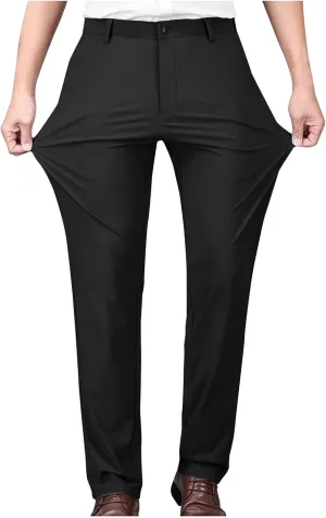 Stretch Dress Pants for Men Wrinkle-Resistant Slim Fit Pants Expandable Waist Casual Dress Pants Athletic Golf Pants