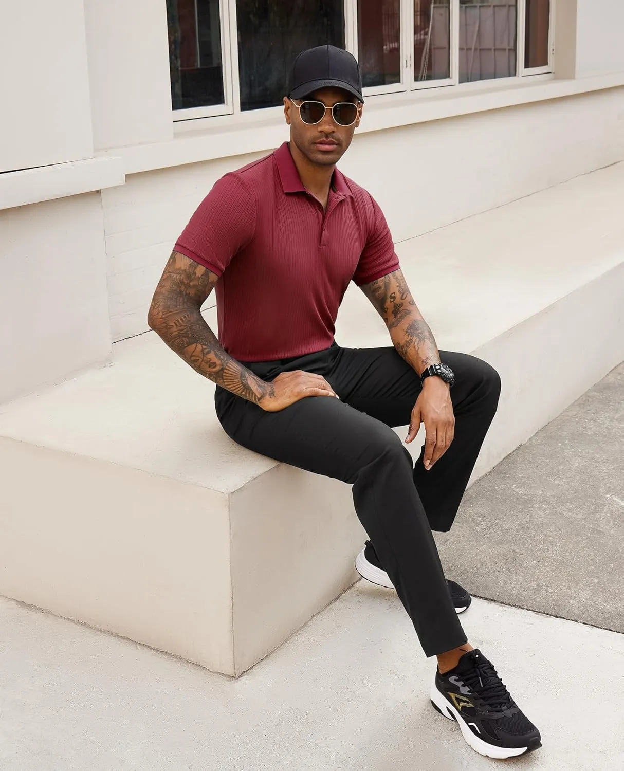 Stretch Polo Shirts for Men Short Sleeve Golf Polo Shirts Slim Polo T-Shirts for Men Golf Shirts Tennis Polo