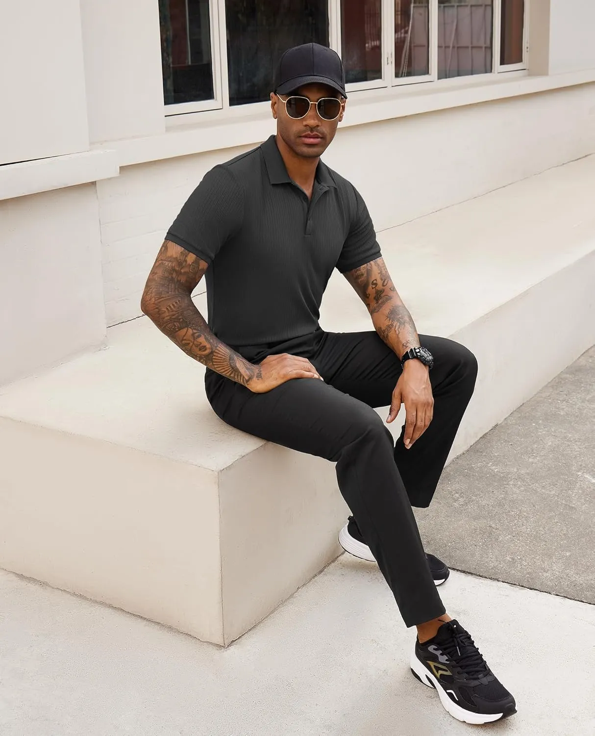 Stretch Polo Shirts for Men Short Sleeve Golf Polo Shirts Slim Polo T-Shirts for Men Golf Shirts Tennis Polo