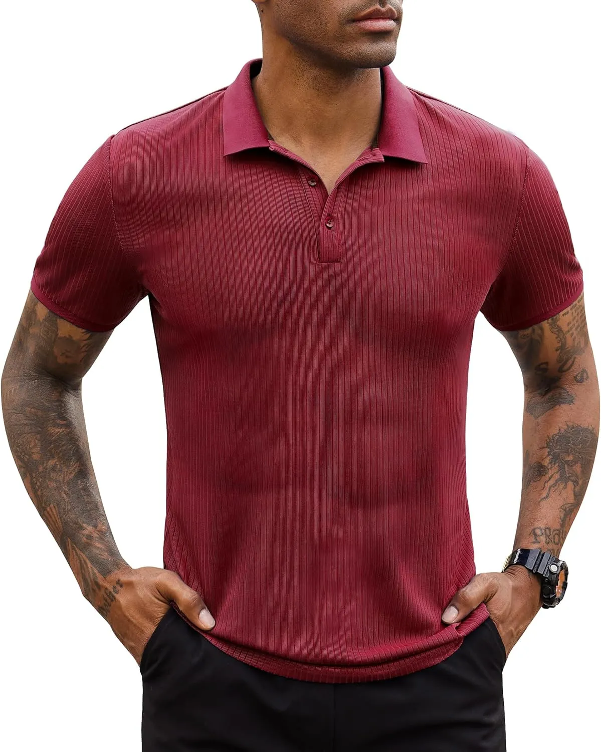 Stretch Polo Shirts for Men Short Sleeve Golf Polo Shirts Slim Polo T-Shirts for Men Golf Shirts Tennis Polo