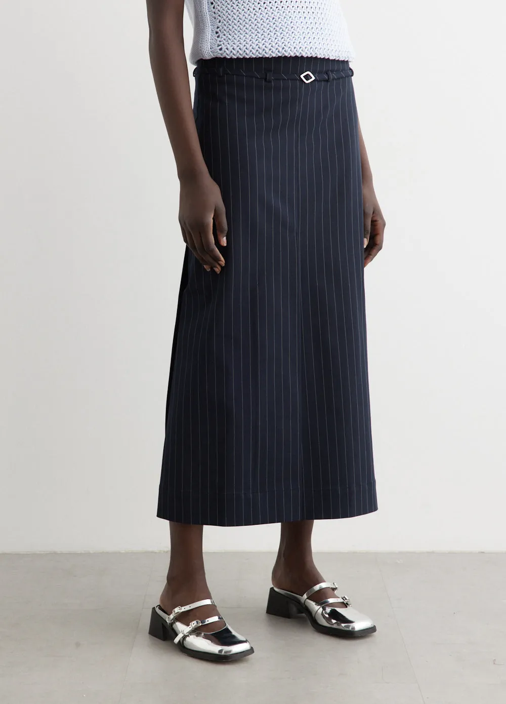 Stretch Stripe Slit Maxi Skirt